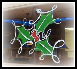 window painting - holly leaf decoration
